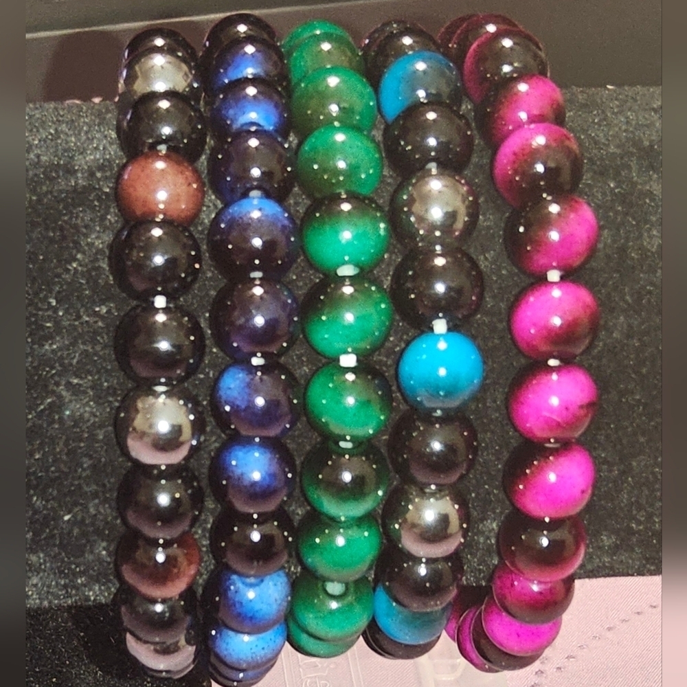 5pc Set Elegant Tiger Eye Multicolor Beaded Bracelet Set